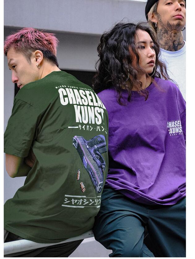 FGSS Men's Wear New Japanese Chaozhou Brand Interesting Cartoon Pistol Printed Mens Loose Short Sleeve T-shirt In Spring And Summer Of