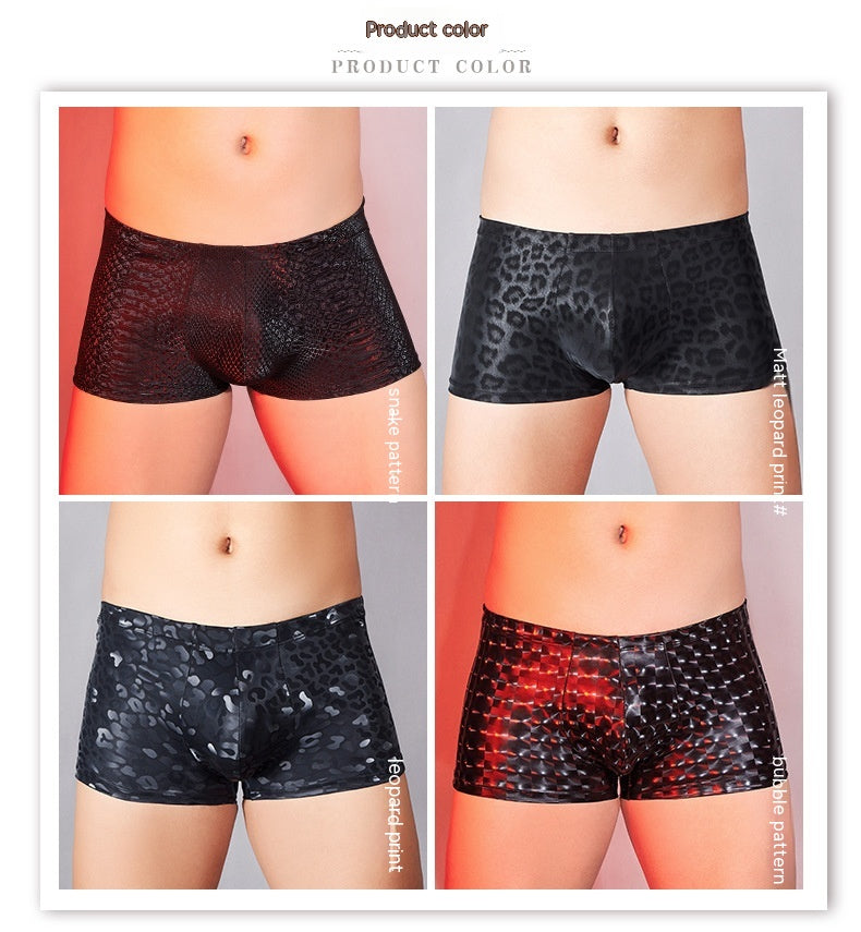 Pu Artificial Leather Snake Leopard Print Three-dimensional Sexy Comfortable Boxer Briefs