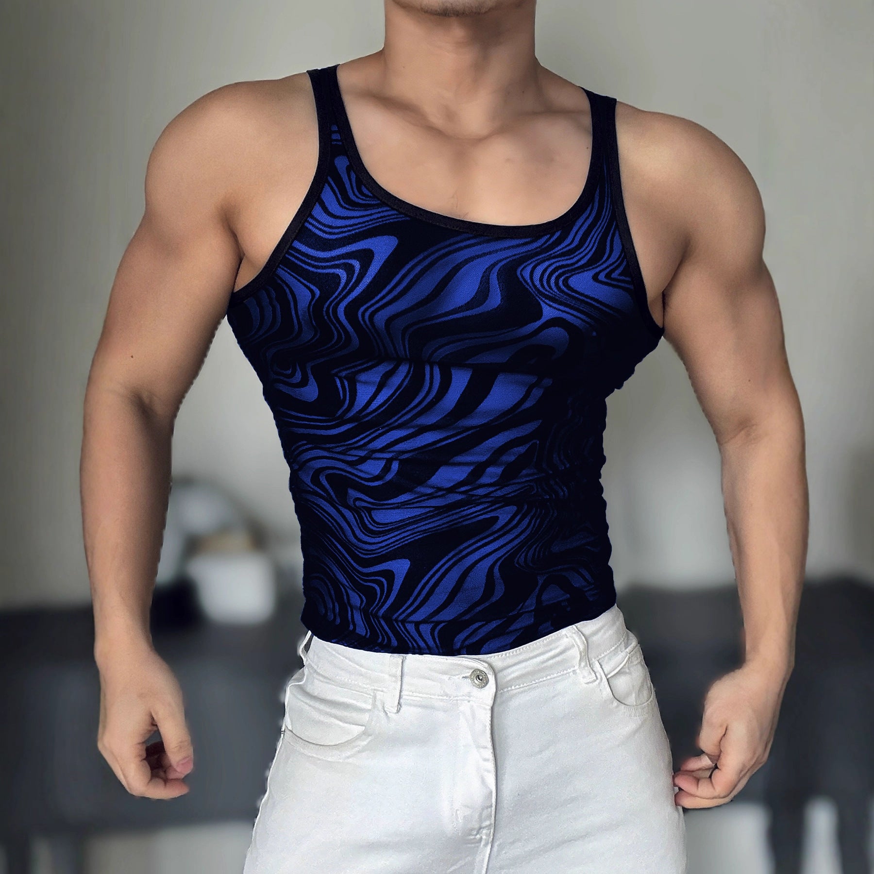 Mens Casual Hollow-out Sexy Mesh Tank Top For Outdoor Wear