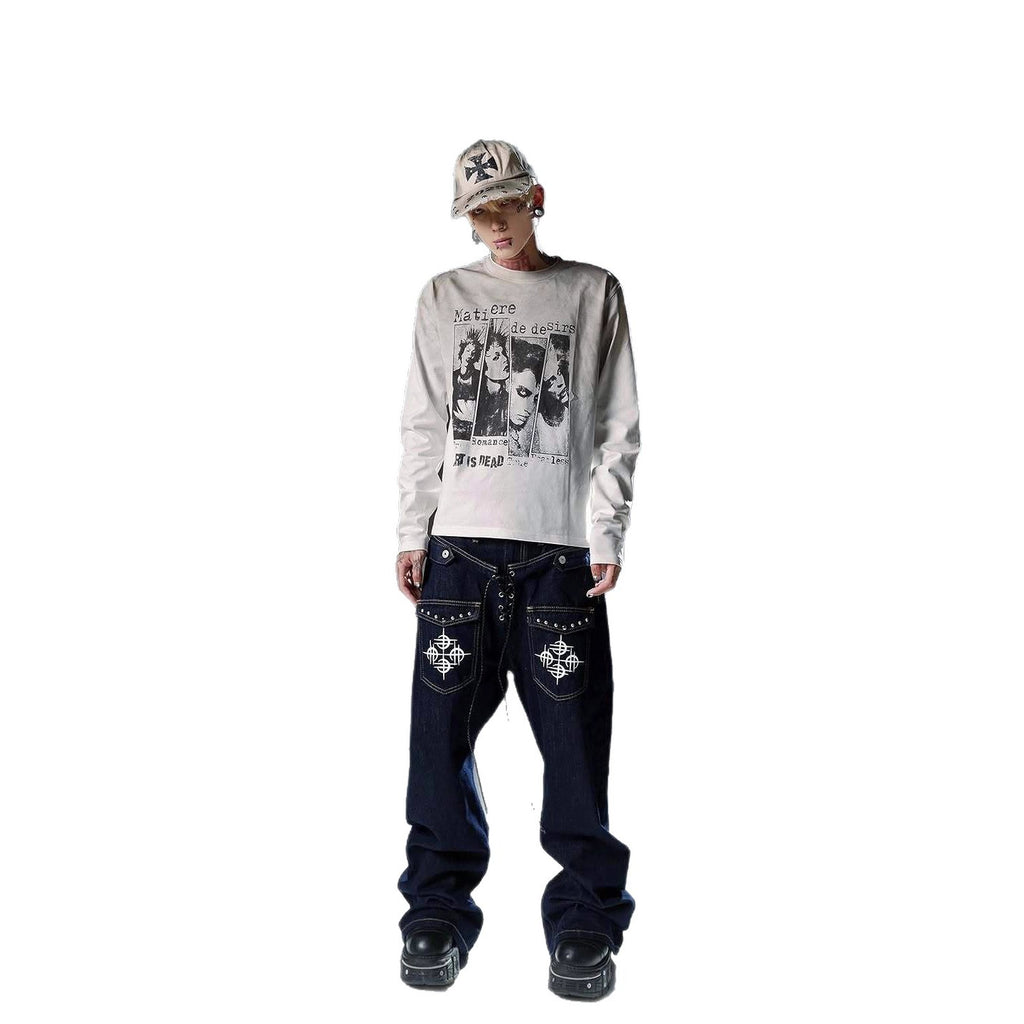 High-street Vintage Harajuku-style Instagram-inspired Crew-neck Pullover T-shirt Unisex Apparel