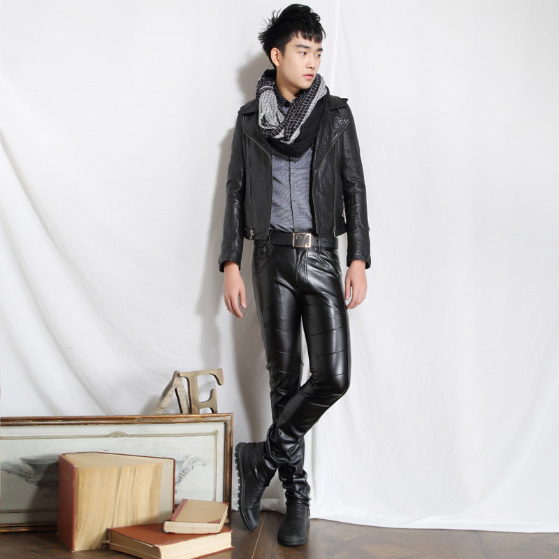 Mens Leather Pants For FallWinter Korean-Style Slim-Fit Stacked Pants Mens Leather Trousers For Casual Wear