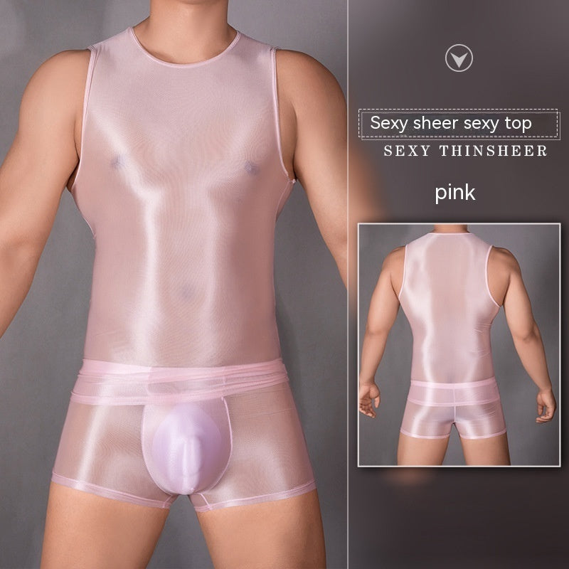Men's Sexy Nylon Underwear Tight Sexy Super Elastic Vest
