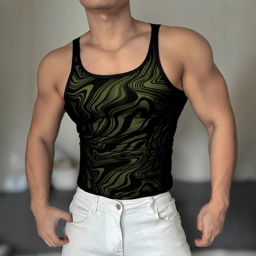Mens Casual Hollow-out Sexy Mesh Tank Top For Outdoor Wear
