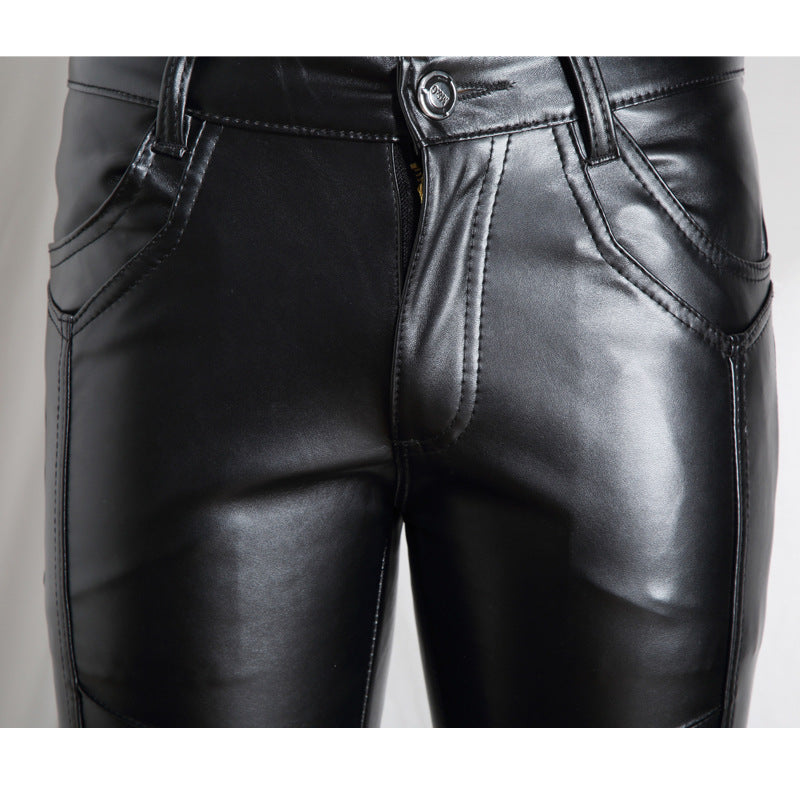 Mens Leather Pants For FallWinter Korean-Style Slim-Fit Stacked Pants Mens Leather Trousers For Casual Wear