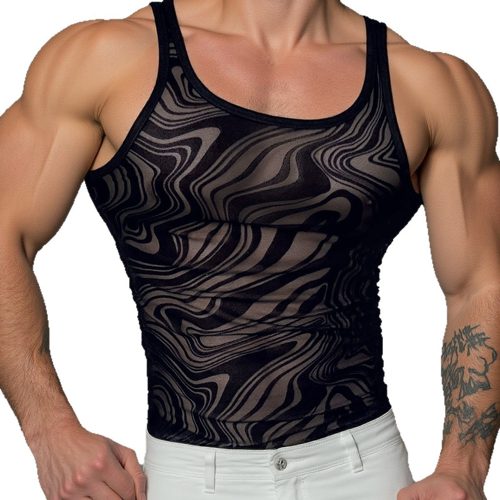 Mens Casual Hollow-out Sexy Mesh Tank Top For Outdoor Wear