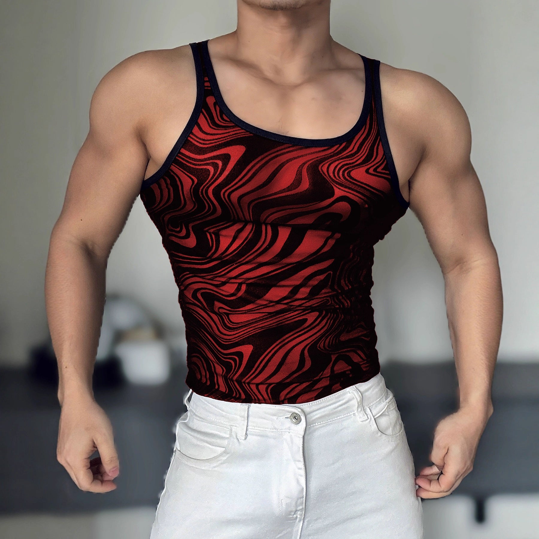 Mens Casual Hollow-out Sexy Mesh Tank Top For Outdoor Wear