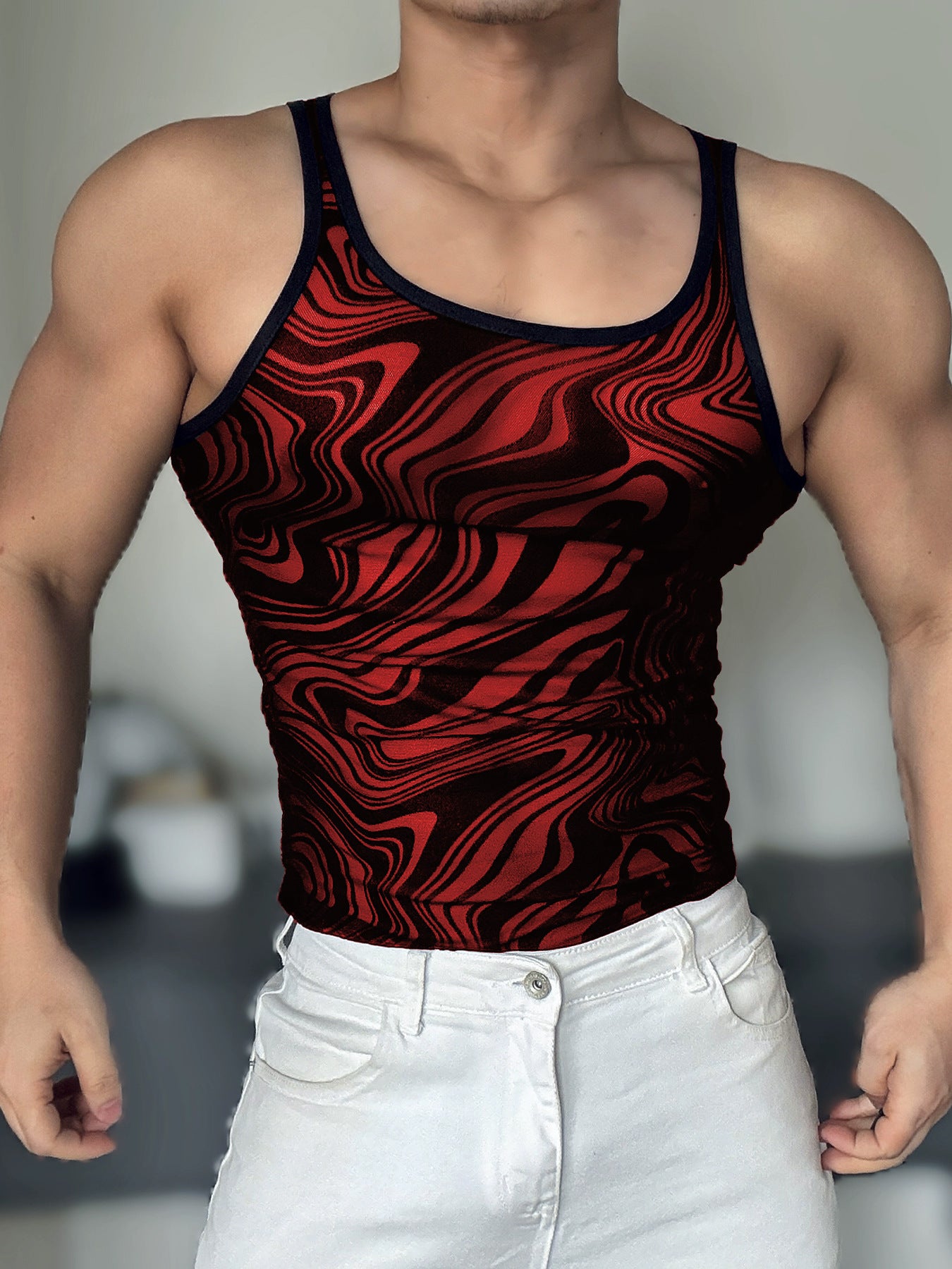 Mens Casual Hollow-out Sexy Mesh Tank Top For Outdoor Wear
